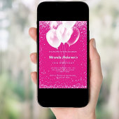 誕生日パーティーの女の子ホットピンクの白いバルーン 招待状