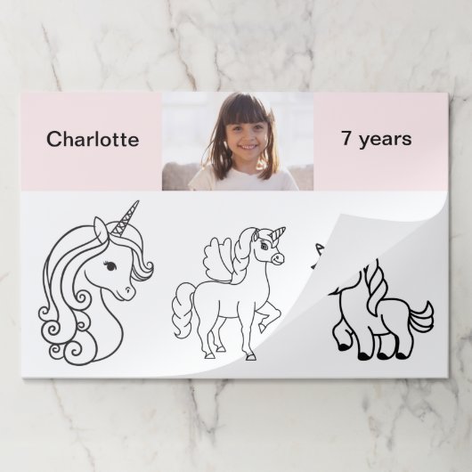 誕生日パーティーの女の子ユニコーンカラーリングプレイスマット ペーパーパッド (折り畳み)