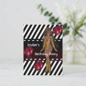 誕生日パーティーの女の子 赤い風船 おしゃれな男性用 2 招待状 (スタンド正面)