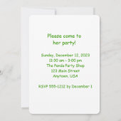 誕生日パーティーの子供の名前、かわいいジャイアントパンダ緑 招待状 (裏面)