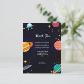 誕生日パーティーの宇宙テーマに感謝 ポストカード (スタンド正面)
