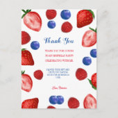 誕生日パーティーの感謝のメッセージ例文（いちごのテーマ） ポストカード (正面)