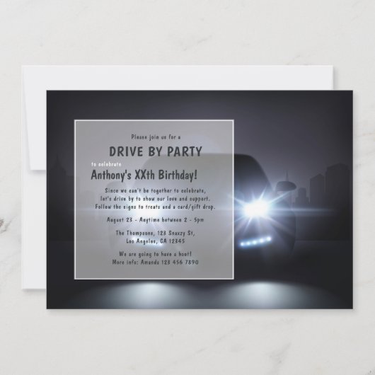 誕生日パーティーの招待で夜のドライブ 招待状 (正面)