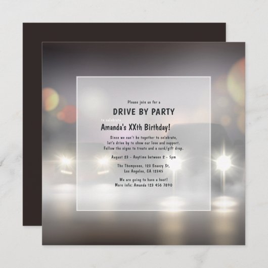 誕生日パーティーの招待で夜のドライブ 招待状 (正面/裏面)
