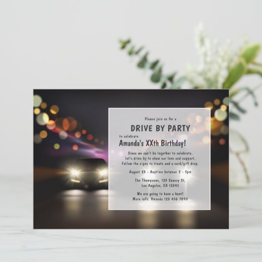 誕生日パーティーの招待で夜のドライブ 招待状 (スタンド正面)