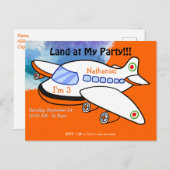 誕生日パーティーの招待で子供の飛行機が着陸 インビテーションポストカード (正面/裏面)