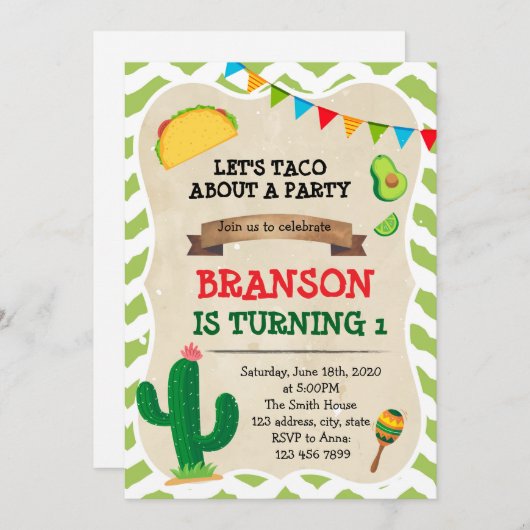誕生日パーティーの招待についてのタコス 招待状 (正面/裏面)