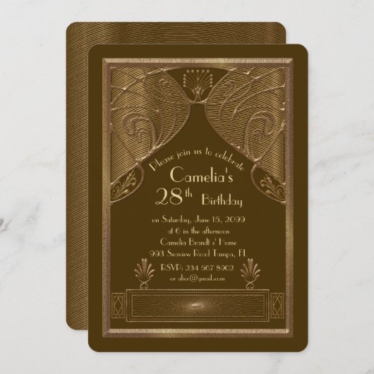 誕生日パーティーの招待の女素晴らし性，ギャツビー，ブラウン 招待状 (正面/裏面)