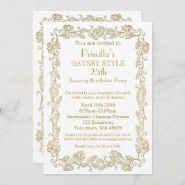 誕生日パーティーの招待アールデコ，女性，ホワイトゴル 招待状