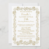 誕生日パーティーの招待アールデコ，女性，ホワイトゴル 招待状 (正面)