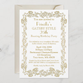 誕生日パーティーの招待アールデコ，女性，ホワイトゴル 招待状