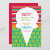 誕生日パーティーの招待カラフルアイスクリームコーン 招待状 (正面/裏面)