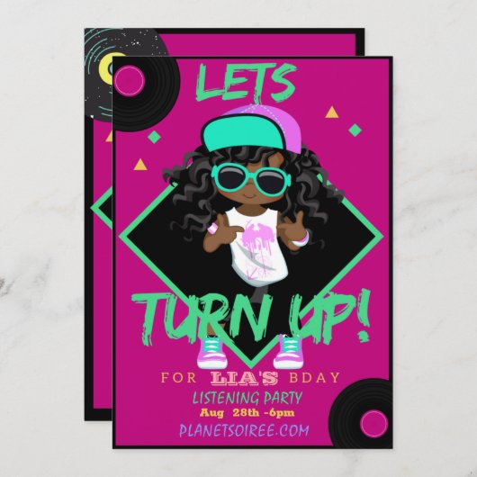 誕生日パーティーの招待カード（女の子）を表示する 招待状 (正面/裏面)