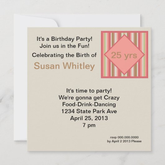 誕生日パーティーの招待ストライプ 招待状 (裏面)