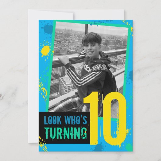 誕生日パーティーの招待スプラッツ10thブルー 招待状 (正面)