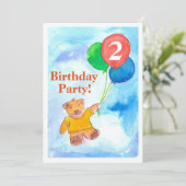 誕生日パーティーの招待テディベア風船 招待状 (スタンド正面)