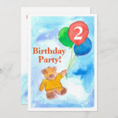 誕生日パーティーの招待テディベア風船 招待状 (正面/裏面)