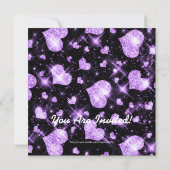 誕生日パーティーの招待パープルグリッターハート 招待状 (裏面)