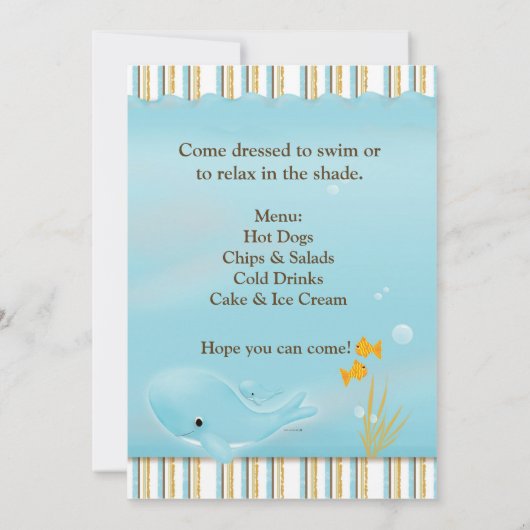 誕生日パーティーの招待ビーチまたはプール 招待状 (裏面)