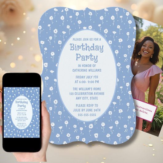 誕生日パーティーの招待任意の年齢の白い花 招待状