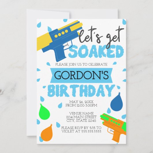 誕生日パーティーの招待状をずぶぬれにしよう 招待状 (正面)