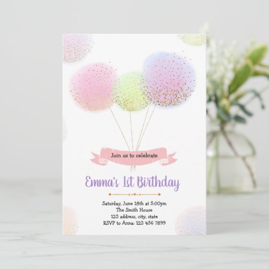 誕生日パーティーの招待状をバルーンで表示 招待状 (スタンド正面)