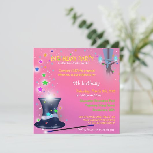 誕生日パーティーの招待状を持つ魔法の魔術師 招待状 (スタンド正面)