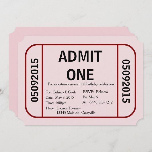 誕生日パーティーの招待状を1チケット入れる 招待状 (正面/裏面)