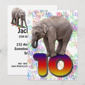 誕生日パーティーの招待状10、ハッピーゾウと 招待状 (正面/裏面)