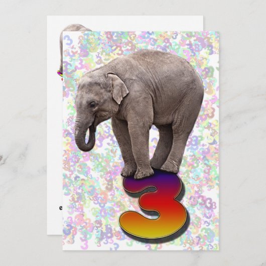 誕生日パーティーの招待状3、ハッピーゾウと 招待状 (正面/裏面)