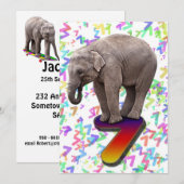 誕生日パーティーの招待状7、ハッピーゾウと 招待状 (正面/裏面)