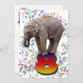 誕生日パーティーの招待状8、幸せな象 招待状 (正面/裏面)