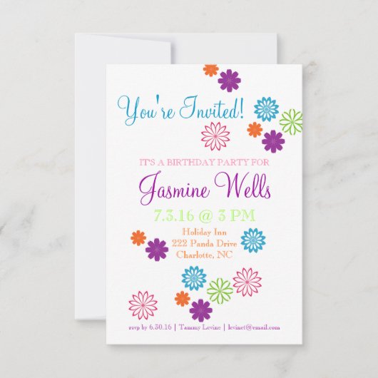 誕生日パーティーの招待状 | カラフルな楽しい色 招待状 (正面)