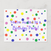 誕生日パーティーの招待状、カラフルドット、はがき インビテーションポストカード (正面)
