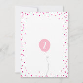 誕生日パーティーの招待状 キュートなピンクの風船とコンフェッティ 招待状 (裏面)