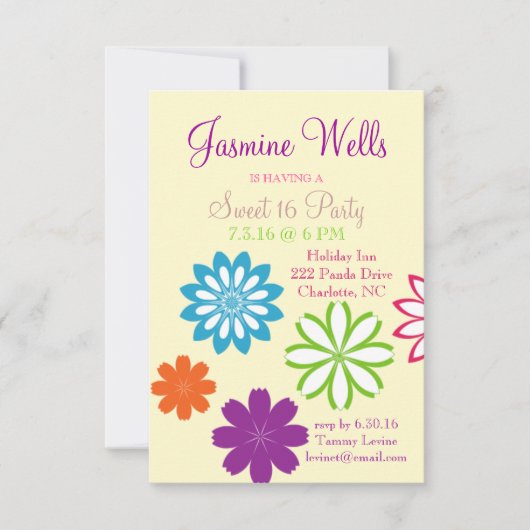 誕生日パーティーの招待状| 'スイーかわいらしト' 16 招待状 (正面)