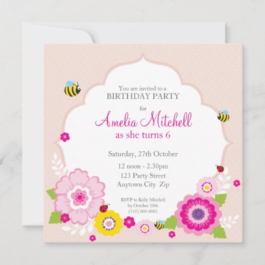 誕生日パーティーの招待状 :: 庭の花３ 招待状 (正面)