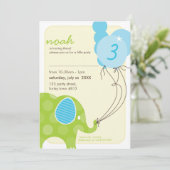 誕生日パーティーの招待状 :: 象 + 風船 ６人 招待状 (スタンド正面)