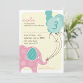 誕生日パーティーの招待状 :: 象 + 風船 ７時 招待状 (スタンド正面)