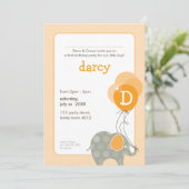 誕生日パーティーの招待状 :: 象 + 風船 1人 招待状 (スタンド正面)