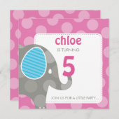 誕生日パーティーの招待状 :: 象 + ５ＳＱ 招待状 (正面/裏面)