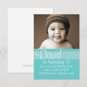 誕生日パーティーの招待状 | 青 招待状 (正面/裏面)