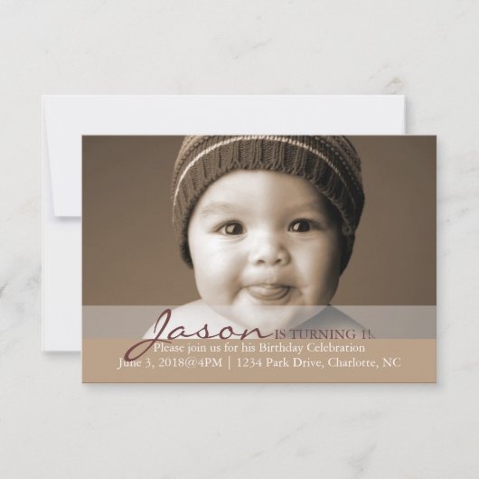 誕生日パーティーの招待状 | 1歳になる！ 招待状 (正面)