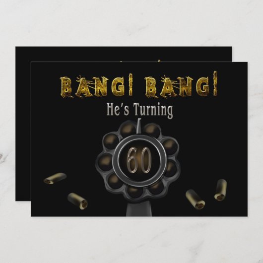 誕生日パーティーの招待状 – 60th - BANG BANG! 招待状 (正面/裏面)
