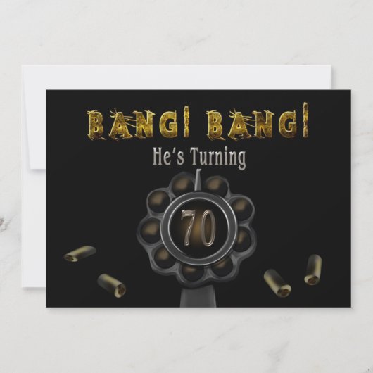 誕生日パーティーの招待状 – 70th - BANG BANG! 招待状 (正面)