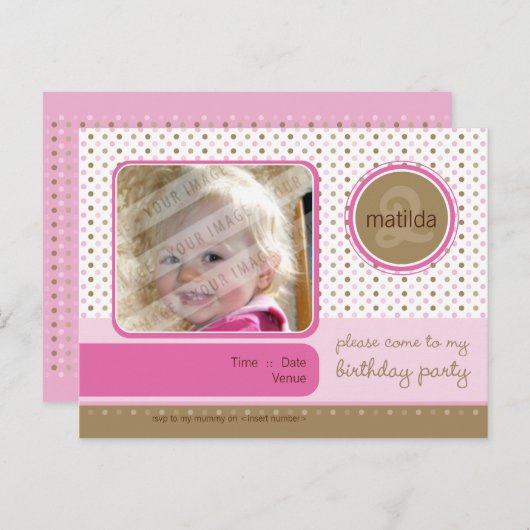 誕生日パーティーの招待状：: fizz – 女の子 インビテーションポストカード (正面/裏面)