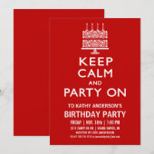 誕生日パーティーの招待状 Keep Calm and Party On 招待状 (正面/裏面)