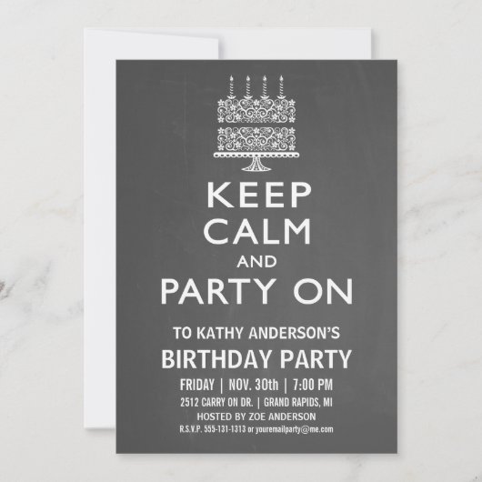 誕生日パーティーの招待状 Keep Calm and Party On 招待状 (正面)