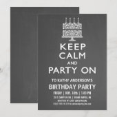 誕生日パーティーの招待状 Keep Calm and Party On 招待状 (正面/裏面)