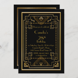 誕生日パーティーの招待素晴らし女性、ギャツビー、ブラック 招待状